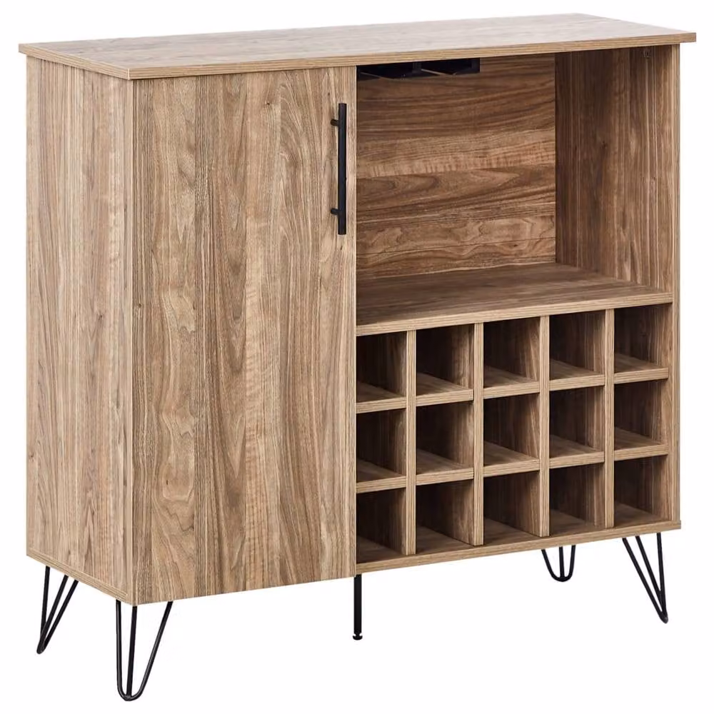 Wyld and Coco Light Brown Wine Rack with Built-in Storage and Metal Legs, W/D/H: 90.0 x 36.0 x 97.0 cm – 2