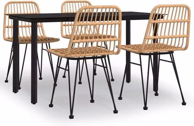 Berkfield Home 5 Piece Poly Rattan Garden Dining Set in Tan