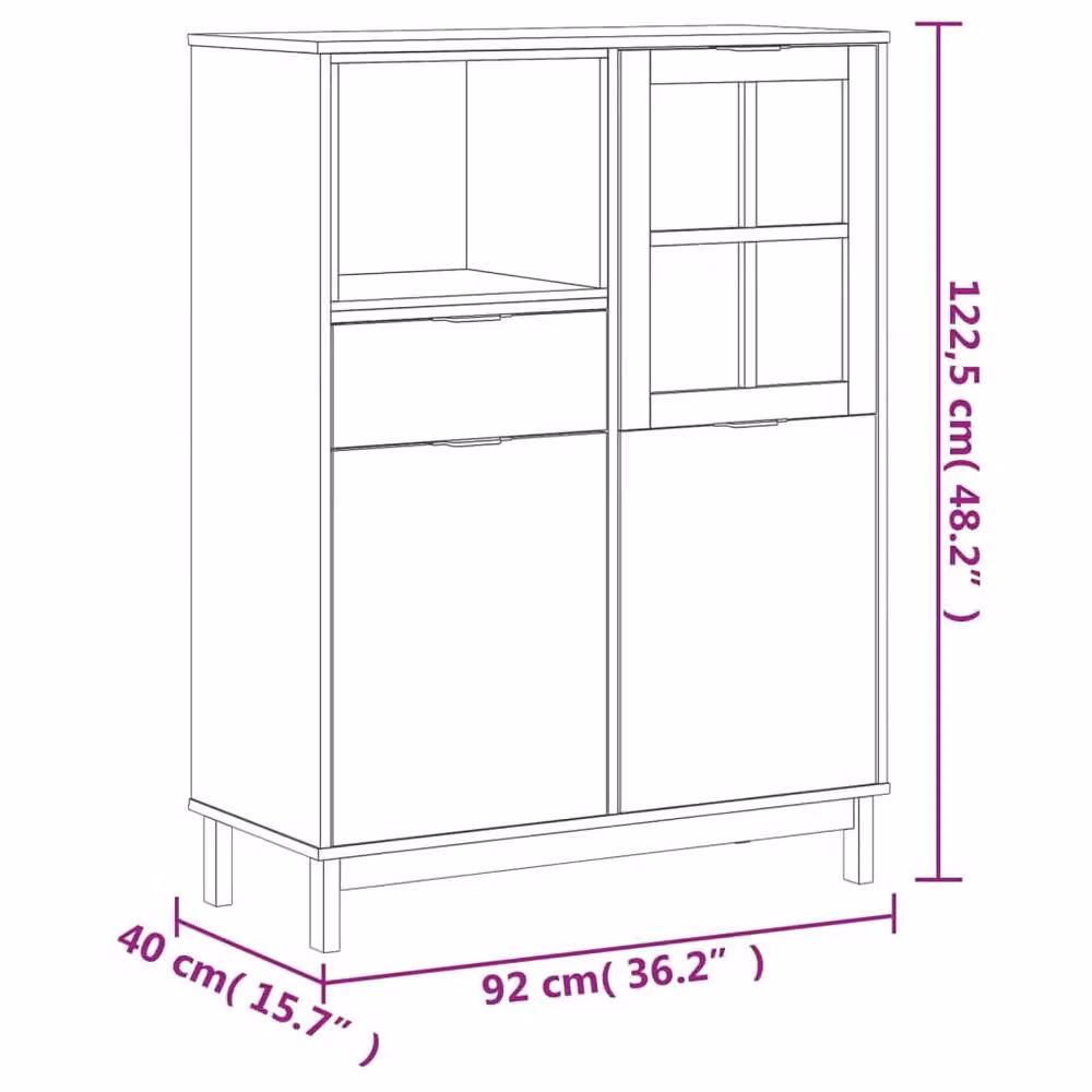 Berkfield Home FLAM Highboard in Brown Solid Pine with Glass Doors, W/D/H: 92 x 40 x 122.5 cm – 4