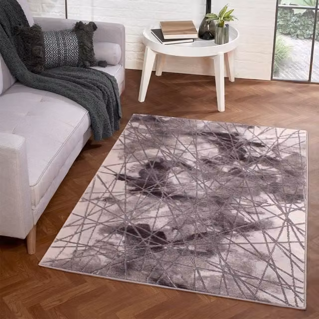 The Rug Shop UK Modern Abstract Grey Polyester Easy Care Area Rug W: 200 cm, D: 290 cm