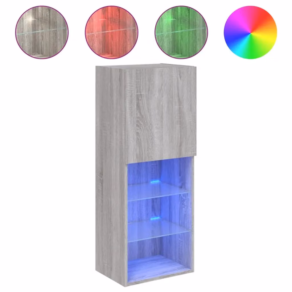 Berkfield Home Modern TV Cabinet with LED Lights in Grey Sonoma, W: 40.5 cm, D: 30 cm, H: 102 cm – 2