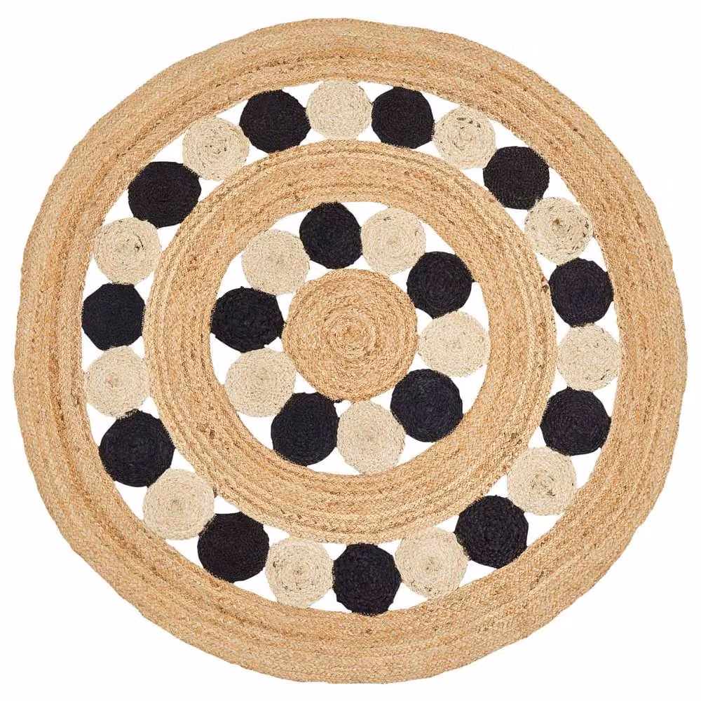 Wyld and Coco Natura Home Boho Round Woven Jute Rug in Beige and Black, Diameter: 140 cm – 2