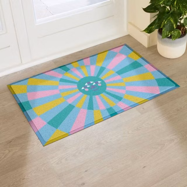 Artsy Mats Elizabeth Olwen Blue Sun Face Indoor/Outdoor Doormat, W: 90 cm, D: 60 cm