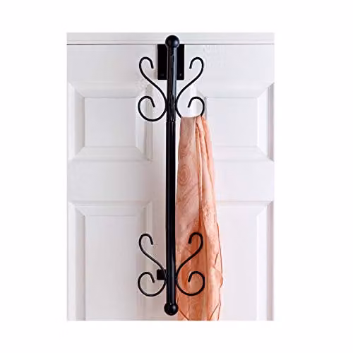 mysmartbuy Overdoor Coat and Hat Rack Hanging Storage Rail with 5 Hooks, Black
