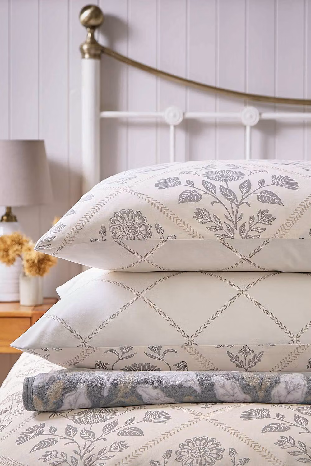 Helena Springfield Folk Trellis Reversible Cotton Duvet Cover and Pillowcase Set in Charcoal Grey, W: 180 cm, H: 200 cm – 2