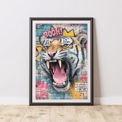 60 Second Makeover Tiger Graffiti Urban Street Art Poster, Multicolour, A3