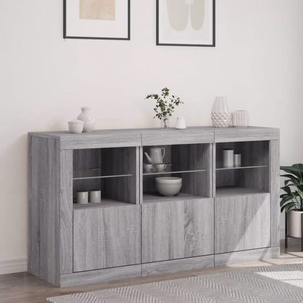 Berkfield Home Modern Grey Sonoma Sideboard with Integrated LED Lights, W/D/H: 123 x 37 x 67 cm – 2