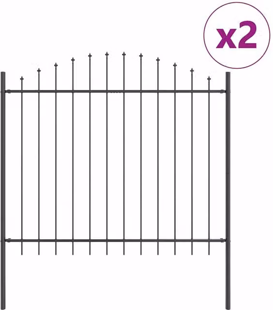 Berkfield Home Grey Steel Hoop Top Garden Fence, W: 340 cm, H: 125 cm