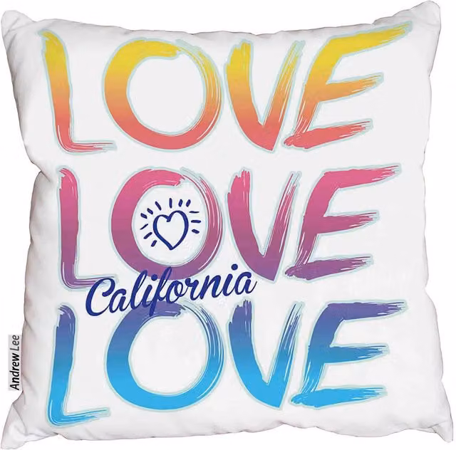 Love California Blue Multicolour Square Cushion by Benjamin Tate Design LTD, W: 60 cm, H: 60 cm