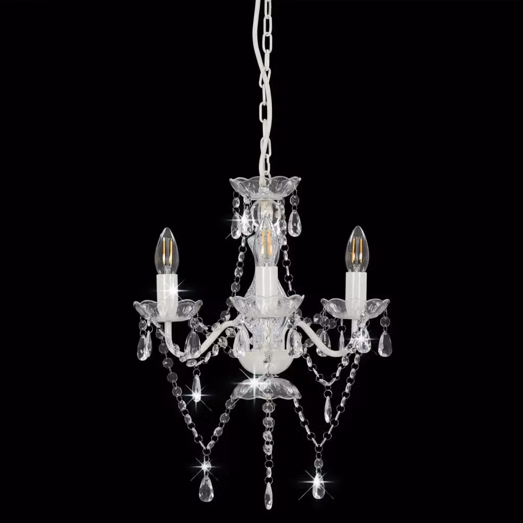 Berkfield Home Round White Chandelier with Beads and 3 x E14 Sockets – 2