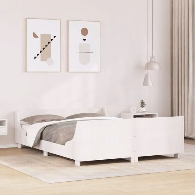 Berkfield Home White Solid Wood Pine Bed Frame W/D/H: 140 x 200 cm