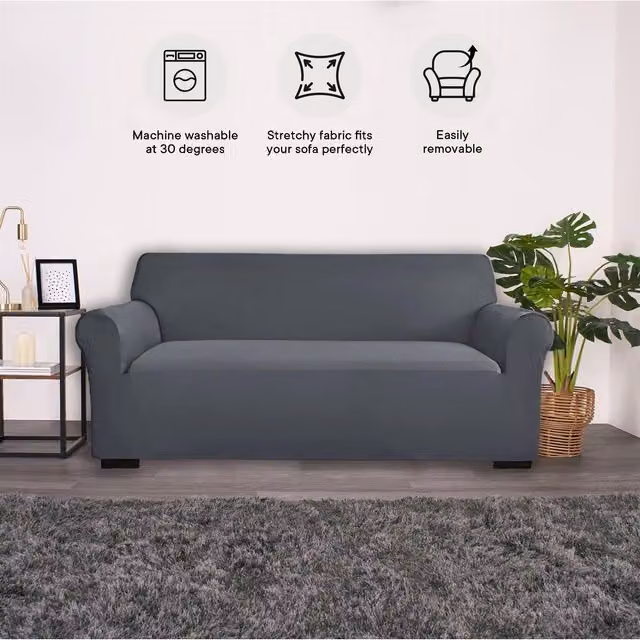Brentfords Elastic Stretch 2 Seater Sofa Cover Protector in Grey