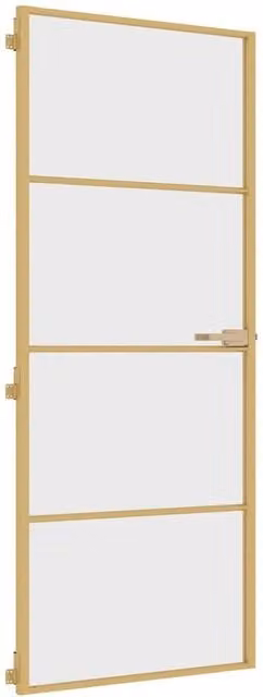 Berkfield Home Slim Golden Interior Door with Tempered Glass and Aluminium, W: 83 cm, H: 201.5 cm