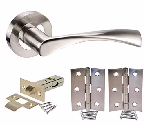 Golden Grace Astrid Door Handles with Rosette Set in Silver Satin Nickel and Polished Chrome