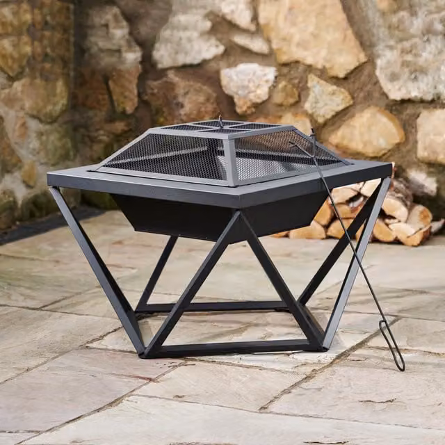 Teamson Home Black Metal Outdoor Wood Burning Fire Pit and Fire Bowl, W: 60 cm, D: 60 cm, H: 52 cm – 1