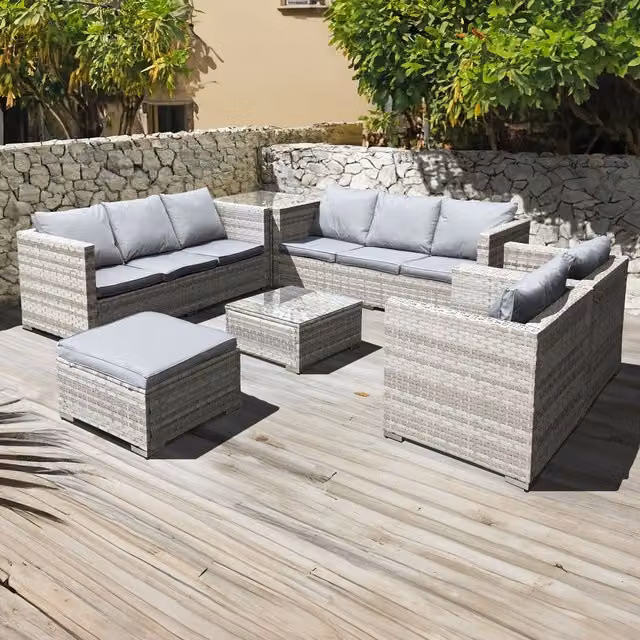 Oseasons Malta 9 Seat U-Shape Rattan Dining Set in Dove Grey