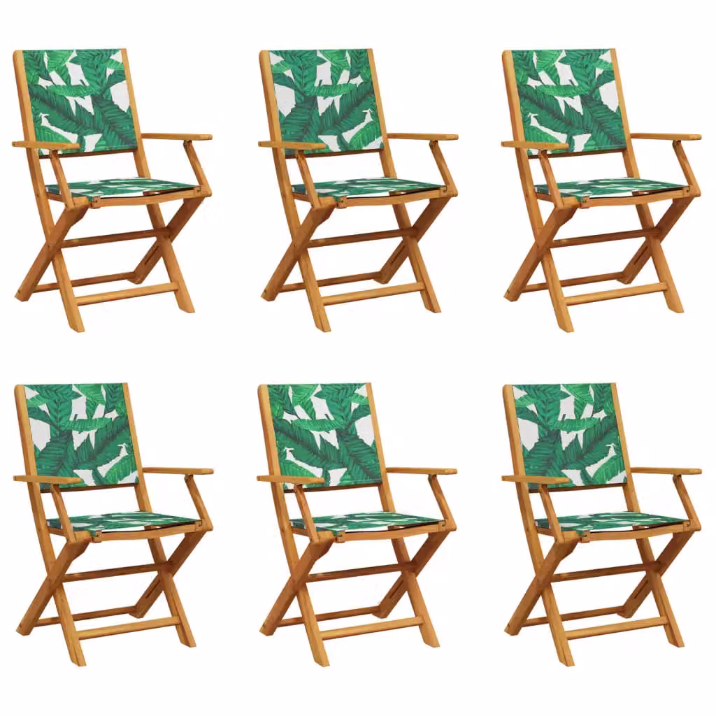 Berkfield Home Set of 6 Folding Garden Chairs in Green Fabric and Lacquered Acacia Wood – 2