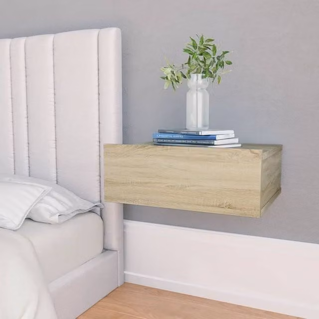 Berkfield Home Sonoma Oak Floating Nightstand in Brown, W/D/H: 40 x 30 x 15 cm – 1