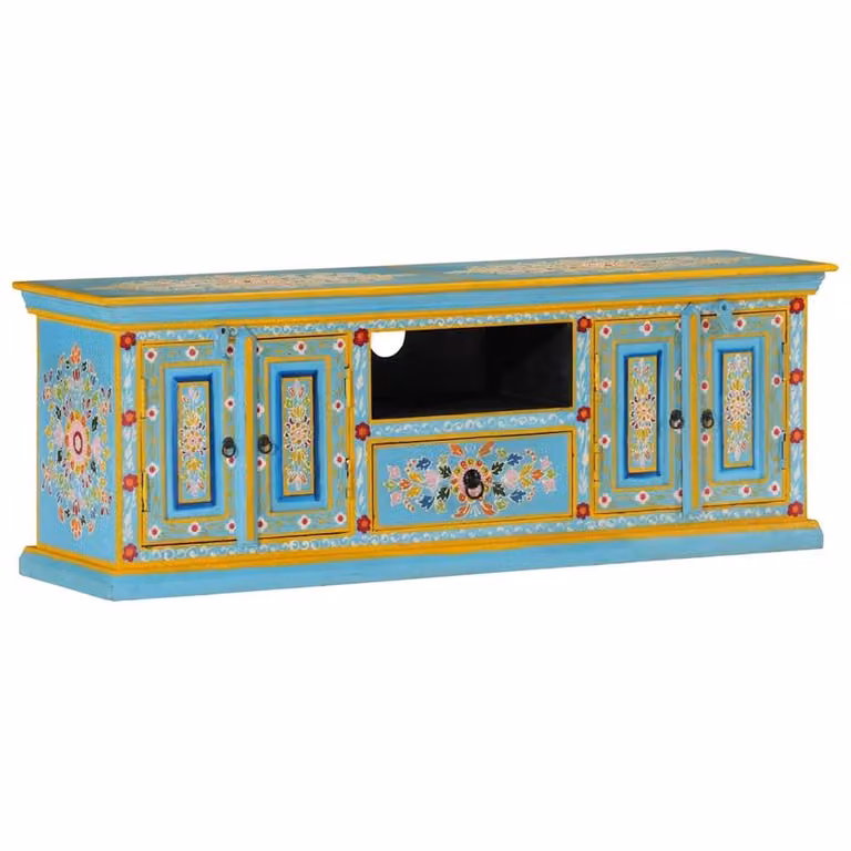 Berkfield Home Blue Mango Wood TV Cabinet W/D/H: 110 x 30 x 40 cm