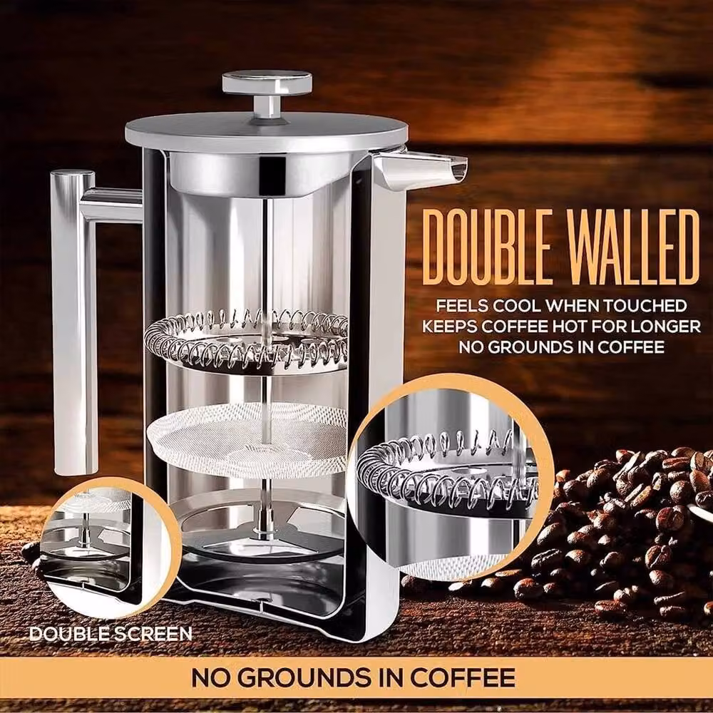 FLAVORA Stainless Steel French Press Coffee Maker in Silver, 350ml – 2
