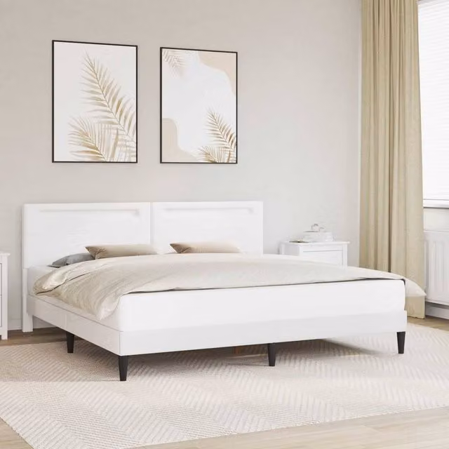 Berkfield Home Upholstered Faux Leather Bed Frame with LED Under-Bed Lighting, White, 180 x 200 cm – 1