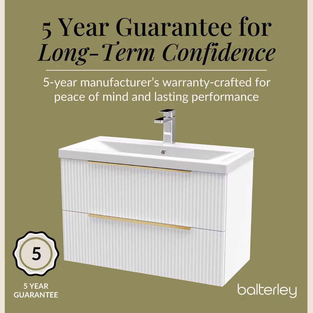 Balterley Fluted Front Wall Hung 2 Drawer Vanity Basin Unit, Satin White, Width: 80 cm – 2