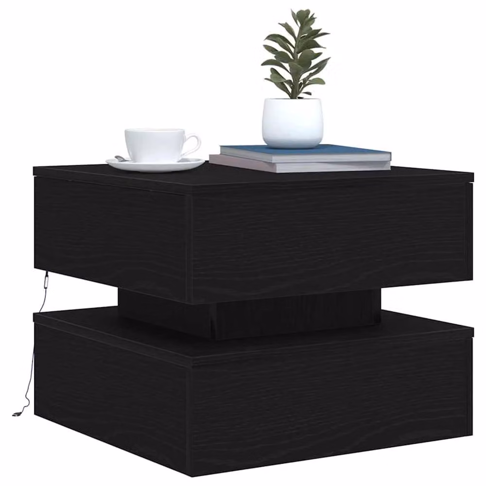 Berkfield Home Modern Square Coffee Table with LED Lights in Black Oak, W/D/H: 50 x 50 x 40 cm – 5
