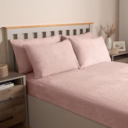 OHS 2 Pack Thermal Teddy Fleece Pillowcases in Pink
