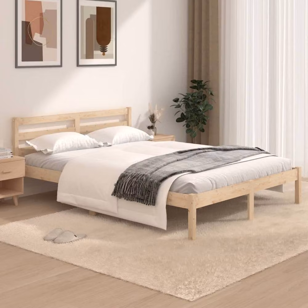 Berkfield Home Beautiful Small Double Bed Frame in Solid Pine Wood, Beige, W/D/H: 120 x 195.5 x 69.5 cm – 2