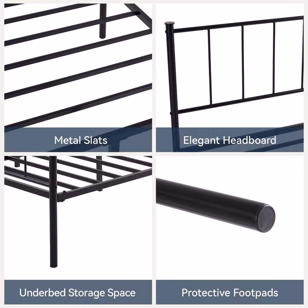 MCC Direct Finn Modern Metal Bed Frame with Headboard and Footboard in Black, Double (W: 140 cm x L: 200 cm) – 4
