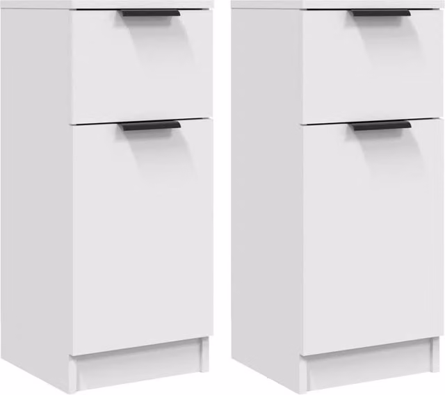 Berkfield Home Set of 2 White Minimalist Sideboards in Matt Engineered Wood W/D/H: 30 x 30 x 70 cm