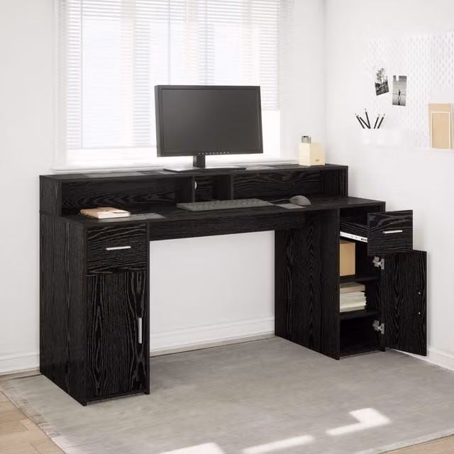 Berkfield Home Computer Desk in Black Oak, W/D/H: 160 x 55 x 91 cm – 1