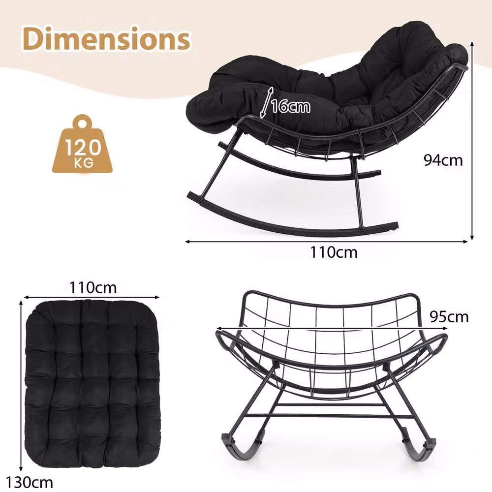 Costway Oversized Egg Papasan Rocking Chair for Indoor and Outdoor Use in Black – 4