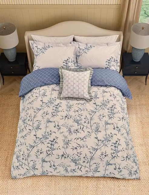 Sanderson Paradise Toile Blue Cotton Percale Bedding Set, Single (3 ft)