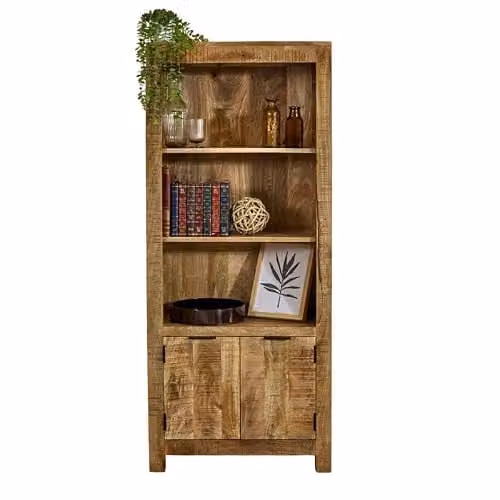 Adorable Lifestyle Surrey Brown Mango Wood Bookcase with Doors, W70 x D40 x H165 cm – 1