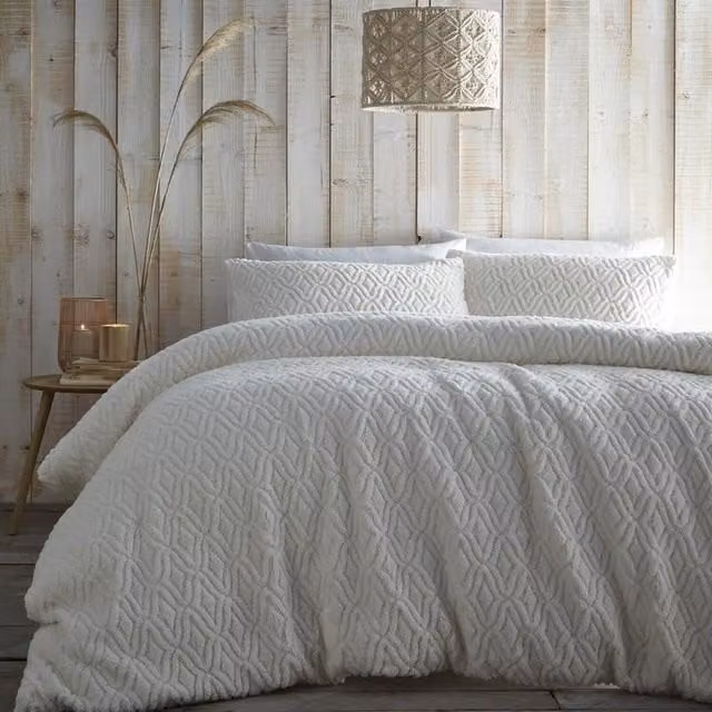 Portfolio Home Classic Plain Winter Duvet Cover Set in Beige and White