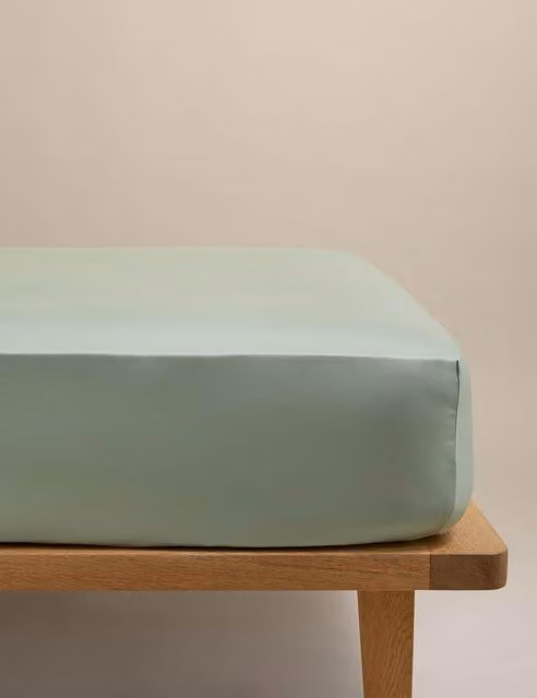 M&S Egyptian Cotton 230 Thread Count Mako Satin Silky Fitted Sheet, Single (3 ft), Green