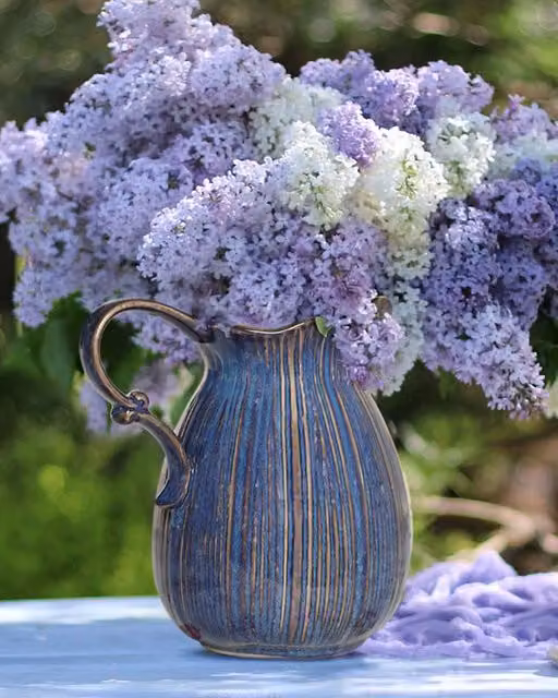 Dibor Aegean Blue Fluted Ceramic Decoration Pitcher Jug Vase