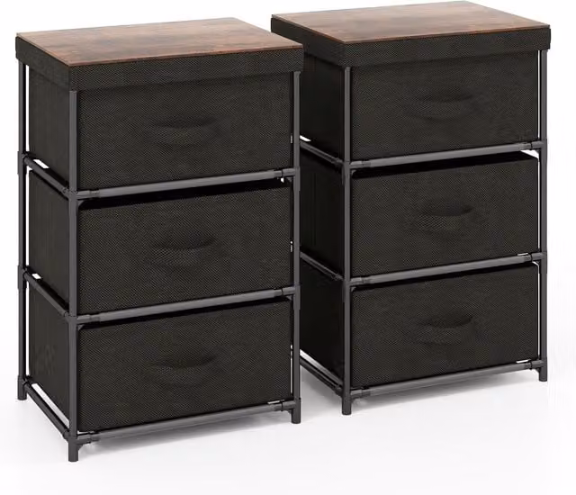 Costway 3-Tier Fabric Dresser and Nightstand Home Organiser Unit with 3 Drawers in Black