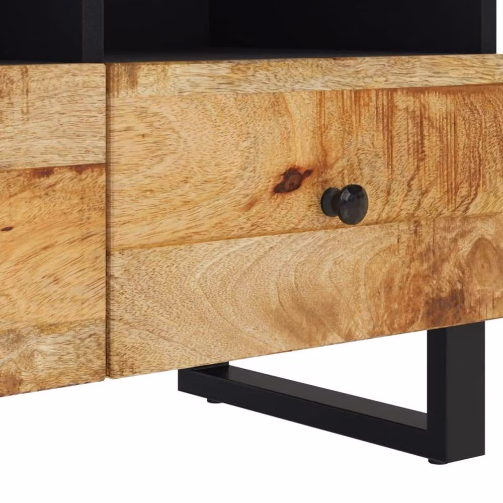 Berkfield Home Industrial Mango Wood TV Cabinet in Natural and Black, W/D/H: 70 x 33 x 46 cm – 5