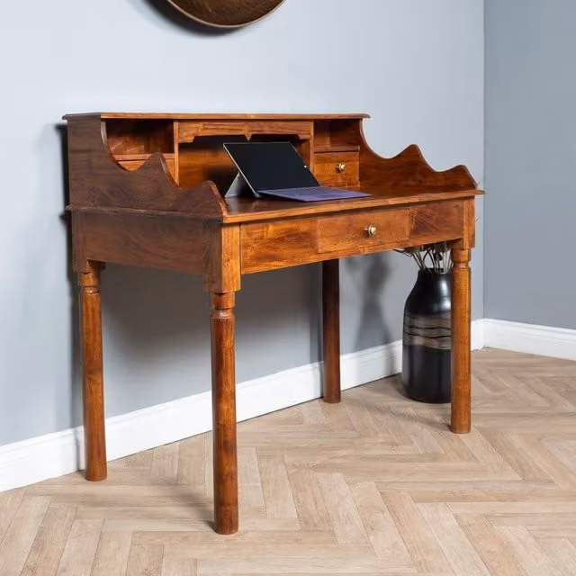 Elm Home And Garden Solid Mango Wood Writing Office Desk in Brown