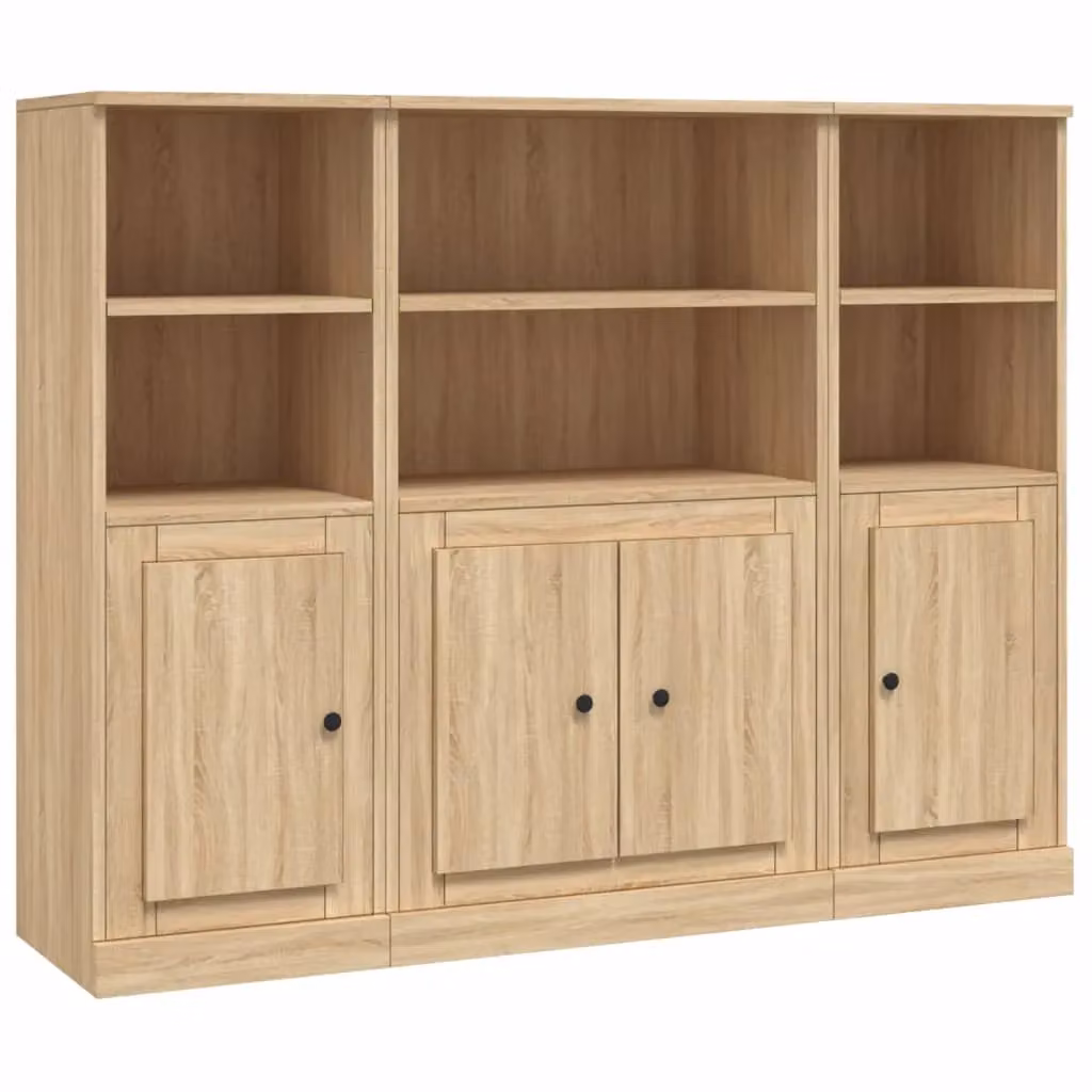 Berkfield Home Set of 3 Sonoma Oak Highboards in Brown Engineered Wood – 2