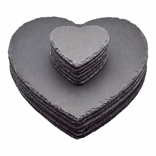 Argon Tableware 12 Piece Heart Slate Placemats and Coasters Set in Black or Grey