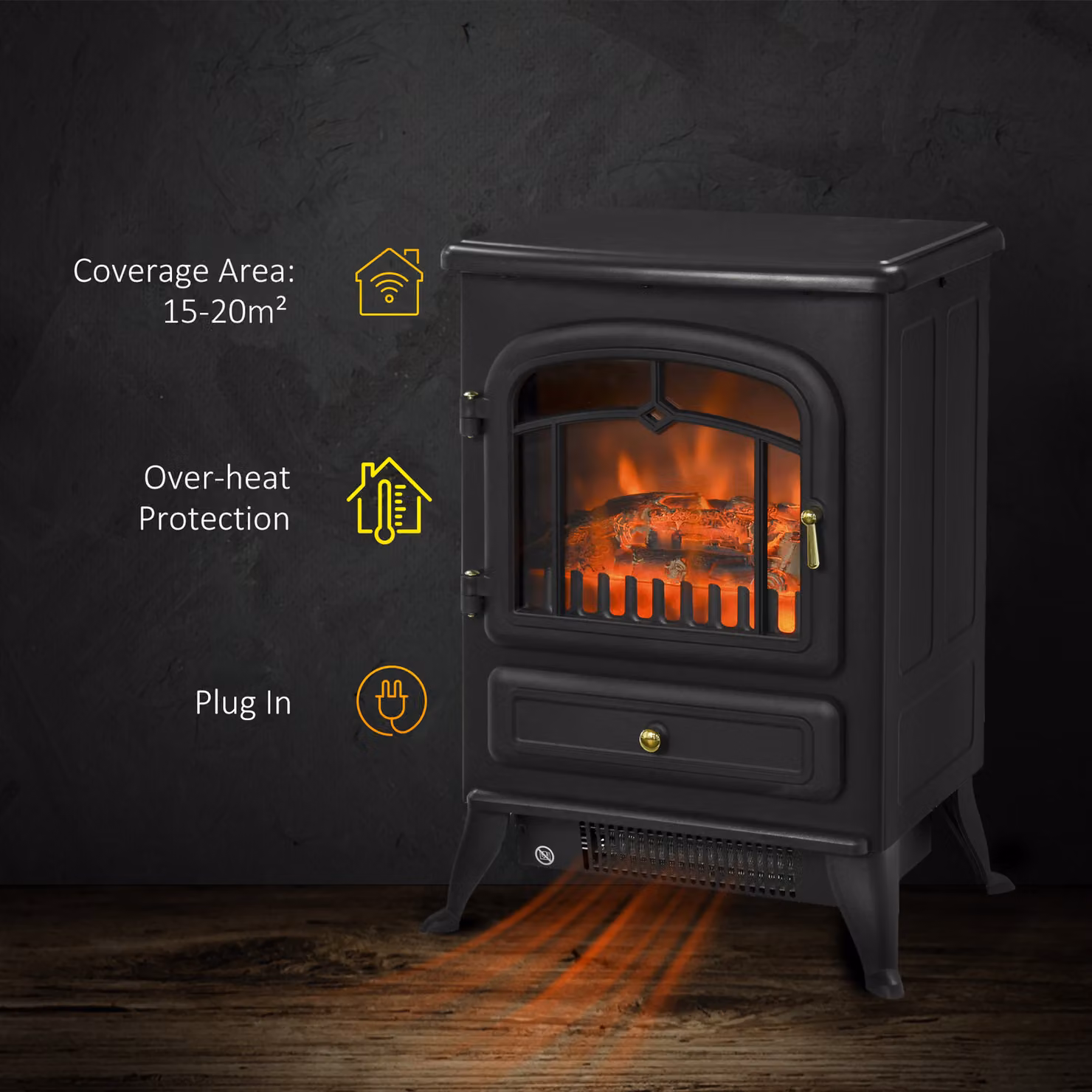 HOMCOM Electric Fireplace Heater with Log Burning Flame Effect in Black – 4