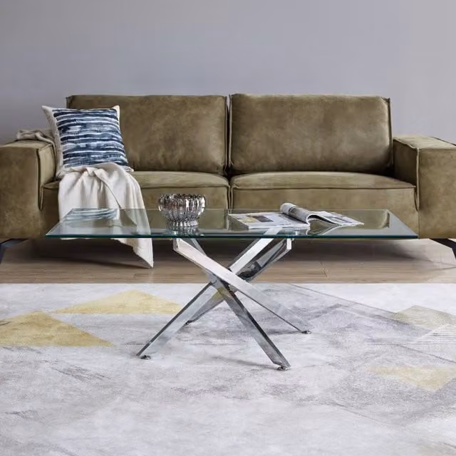 FurnitureboxUK Leonardo Modern Glass and Metal Coffee Table in Silver and Transparent