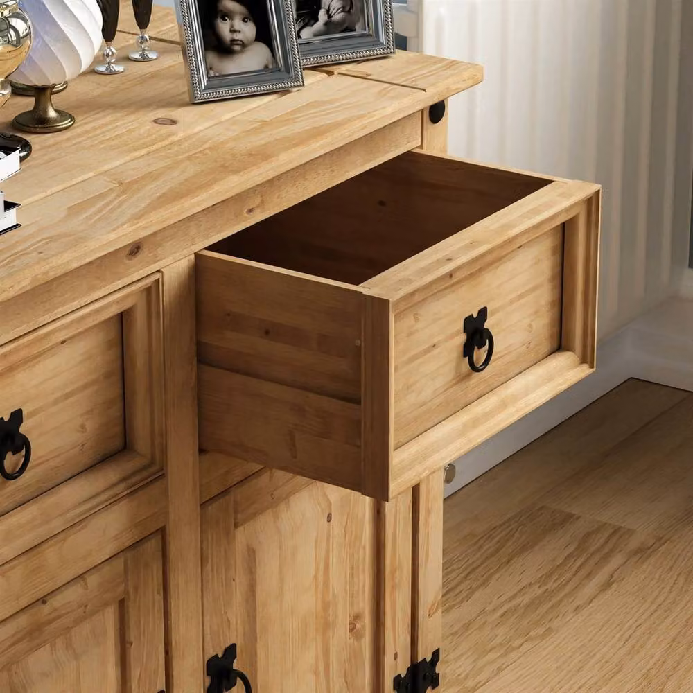 SPETLEK Brown and Black Rustic Wood and Metal Sideboard with 2 Doors and 2 Drawers – 3