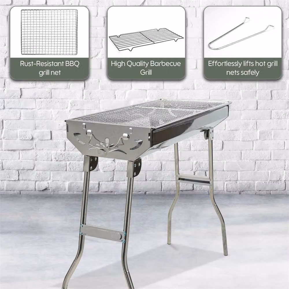 SPETLEK Portable Folding Charcoal BBQ Grill in Stainless Steel Silver Tabletop Design – 2