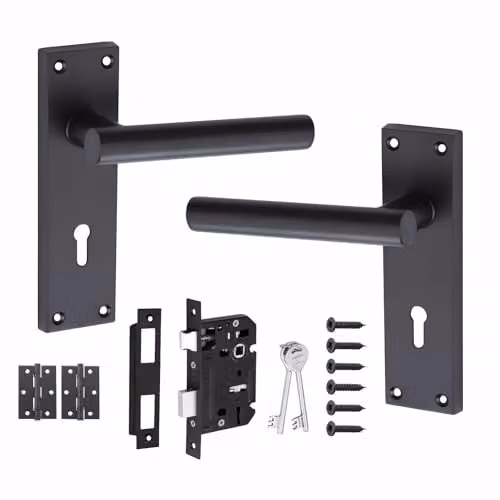 Golden Grace Victorian Lever Lock Door Handles, Matt Black Key Lock Set – 1