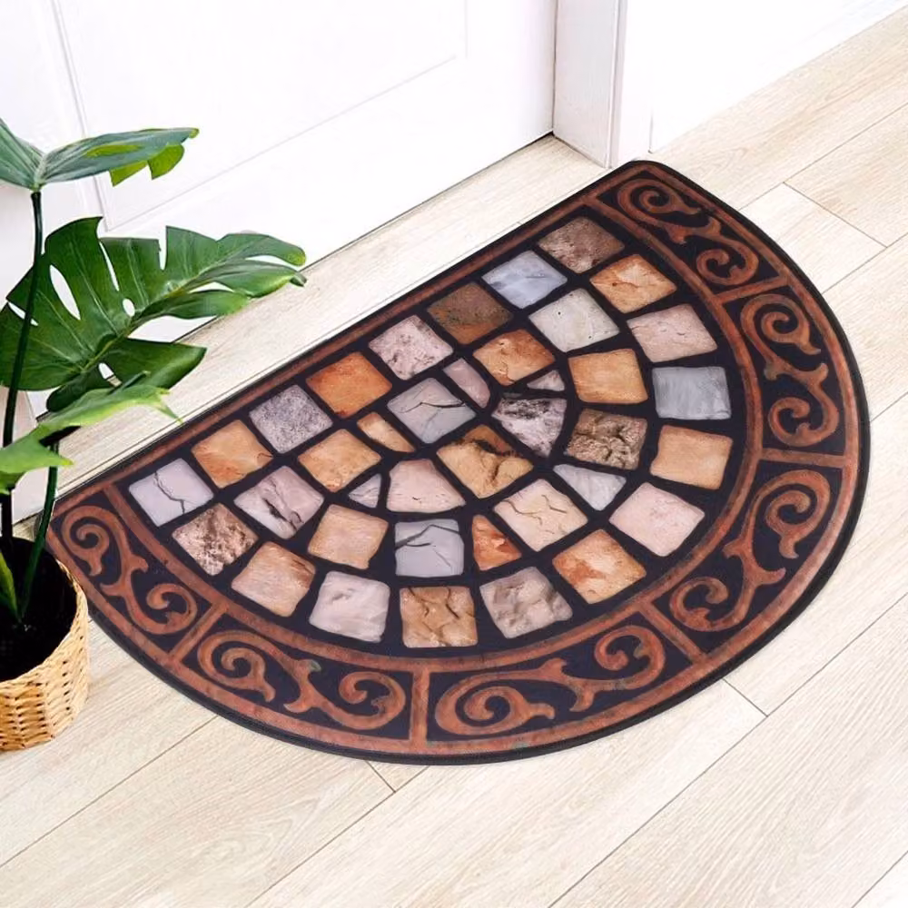 NESTLUNE Half Moon Slate Effect Heavy Duty Anti Slip Rubber Mat in Brown W/D/H: 100 x 1000 cm – 5
