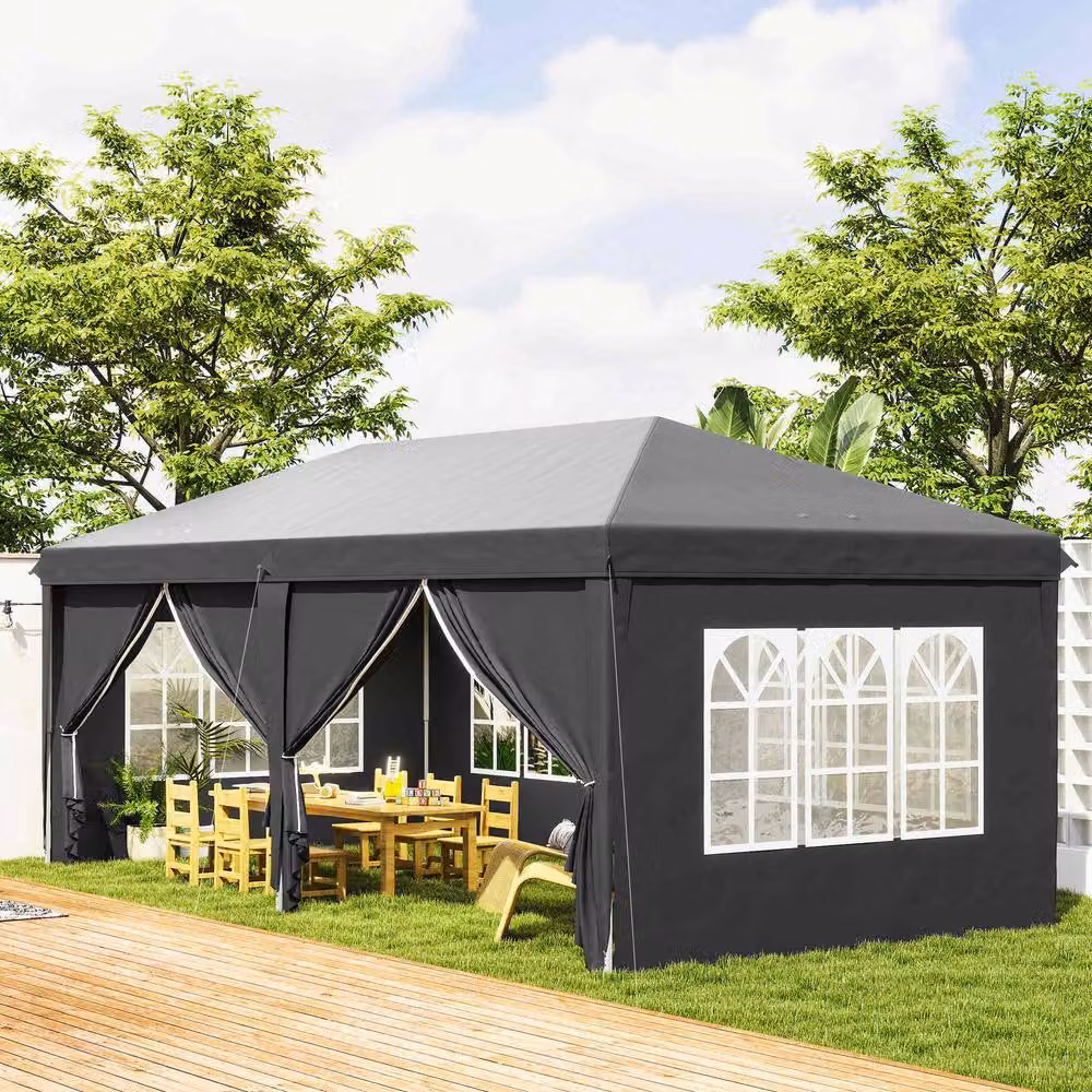 Outsunny Grey Pop-Up Gazebo with Windows and Steel Frame, W: 300 cm, D: 300 cm, H: 270 cm – 3